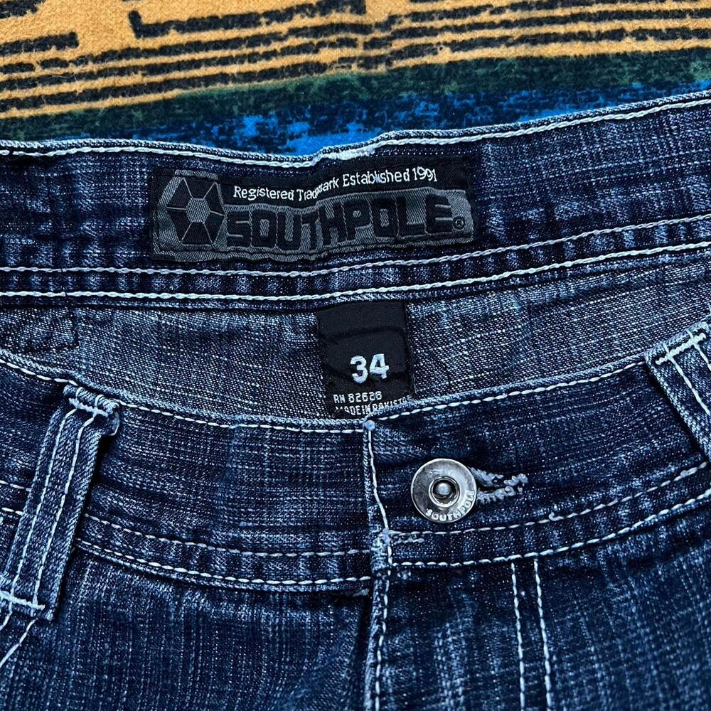 Southpole Men's Blue and Red Denim Shorts size 34 baggy y2k embroidered jorts - Picture 6 of 6